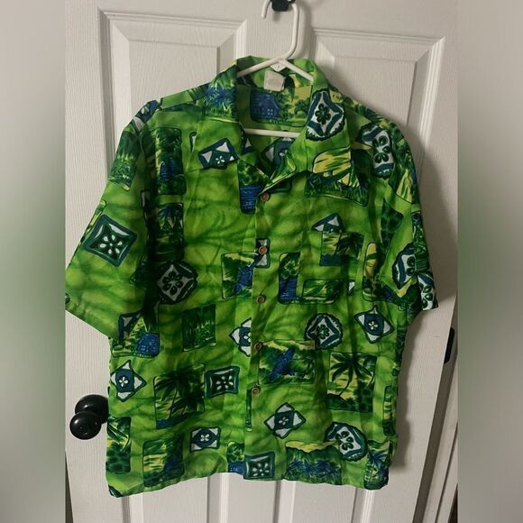 Men’s Big Sur Vintage Hawaiian Button Down Short Sleeve Shirt Sz XL Blue green - Picture 1 of 7